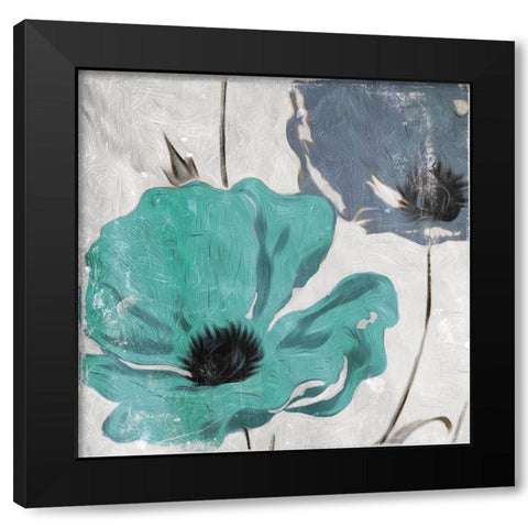 Floral Teal and Blue Hues Black Modern Wood Framed Art Print by Villa, Milli
