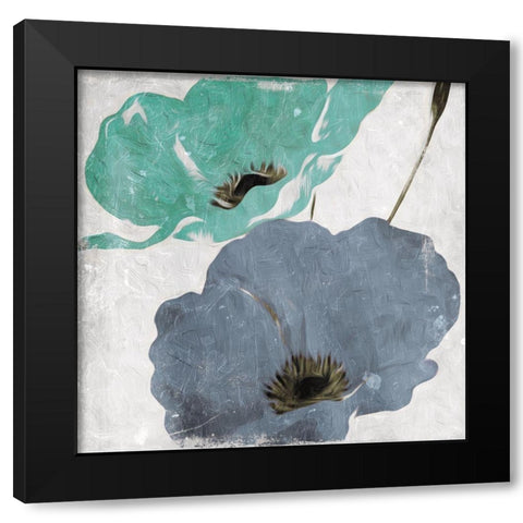 Floral Teal and Blue Hues Mate Black Modern Wood Framed Art Print by Villa, Milli
