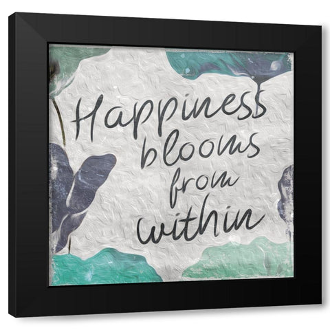 Floral Teal Happiness Black Modern Wood Framed Art Print by Villa, Milli