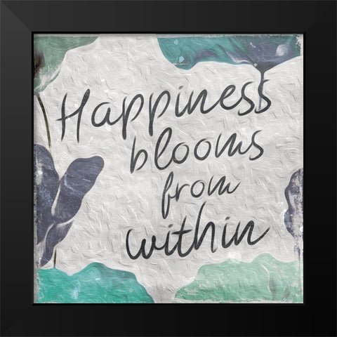 Floral Teal Happiness Black Modern Wood Framed Art Print by Villa, Milli