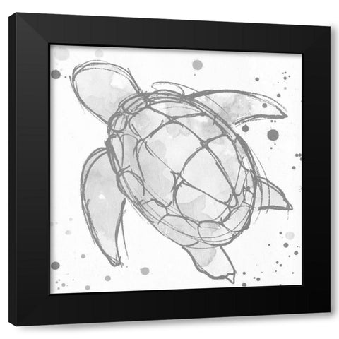 Minimal Sketch Turtle Grey Black Modern Wood Framed Art Print with Double Matting by Villa, Mlli