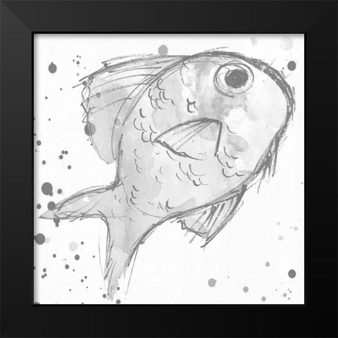 Minimal Sketch Fish Grey Black Modern Wood Framed Art Print by Villa, Mlli