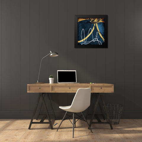 Gold Lines Black Modern Wood Framed Art Print by Villa, Mlli