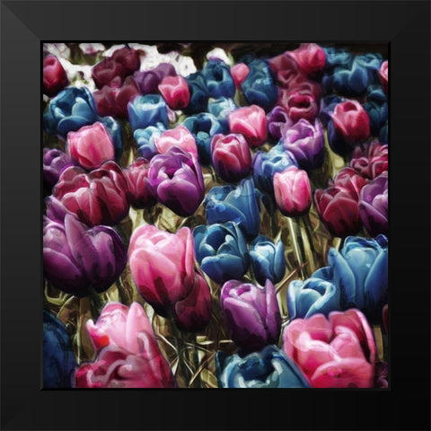 Colorful Tulips Black Modern Wood Framed Art Print by Villa, Mlli