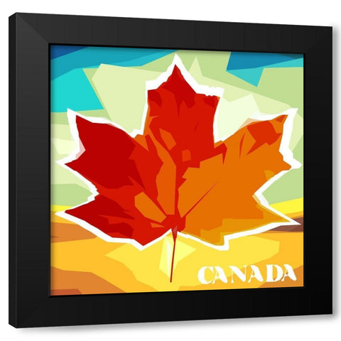 Geo Maple Leaf Canada Black Modern Wood Framed Art Print with Double Matting by Villa, Mlli