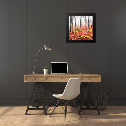 Fall Leaves Black Modern Wood Framed Art Print by Villa, Mlli