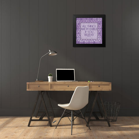 Purple Triangles Believe Black Modern Wood Framed Art Print by Villa, Mlli