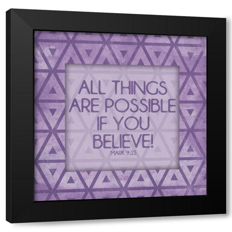 Purple Triangles Believe Black Modern Wood Framed Art Print with Double Matting by Villa, Mlli