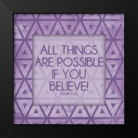 Purple Triangles Believe Black Modern Wood Framed Art Print by Villa, Mlli