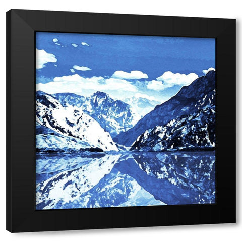 Blue Mountain Square Black Modern Wood Framed Art Print with Double Matting by Villa, Mlli