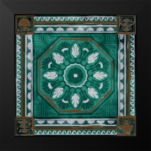 Green Brown Medallion Mate Black Modern Wood Framed Art Print by Villa, Milli