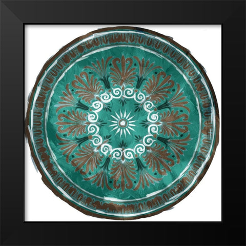 Green Brown Medallion Plate Black Modern Wood Framed Art Print by Villa, Milli