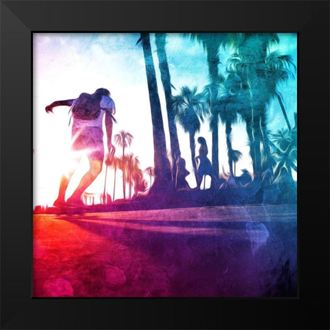 Skate On The Boardwalk Black Modern Wood Framed Art Print by Villa, Mlli