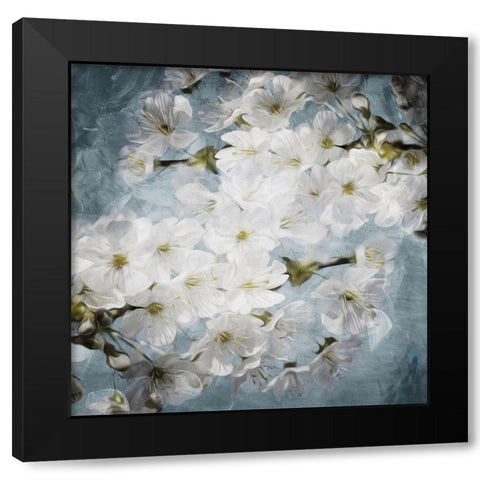 White Flowers With Blue Black Modern Wood Framed Art Print with Double Matting by Villa, Mlli