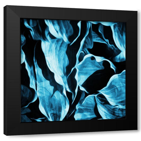 Blue Hue Leaves Black Modern Wood Framed Art Print by Villa, Mlli
