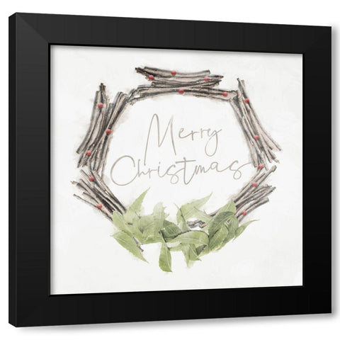 Merry Christmas Black Modern Wood Framed Art Print with Double Matting by Villa, Mlli