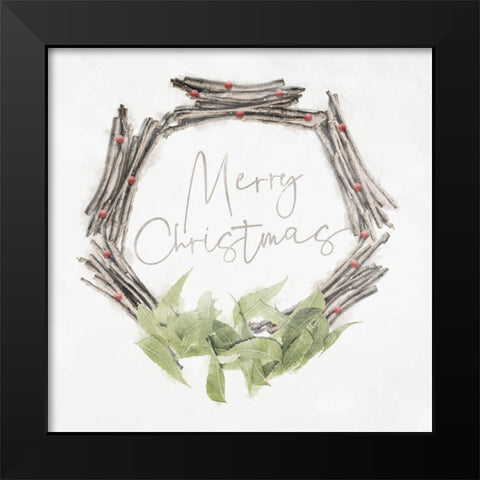 Merry Christmas Black Modern Wood Framed Art Print by Villa, Mlli