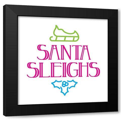 Santa Sleighs Colorful Black Modern Wood Framed Art Print by Villa, Mlli