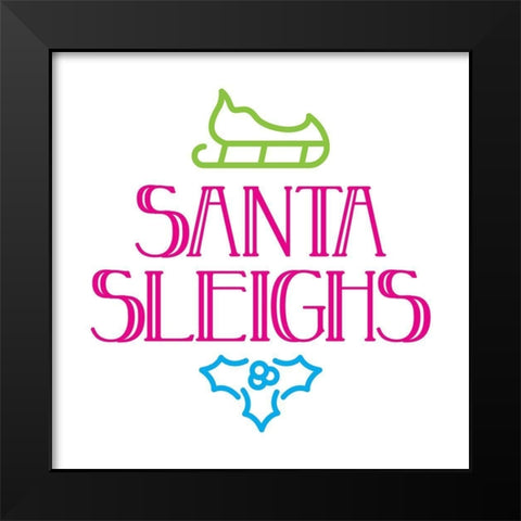 Santa Sleighs Colorful Black Modern Wood Framed Art Print by Villa, Mlli