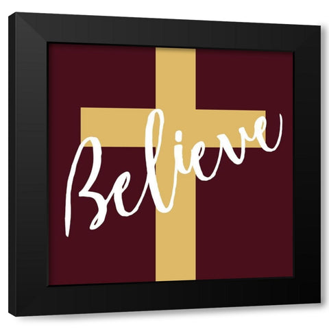 Believe Maroon Black Modern Wood Framed Art Print with Double Matting by Villa, Mlli