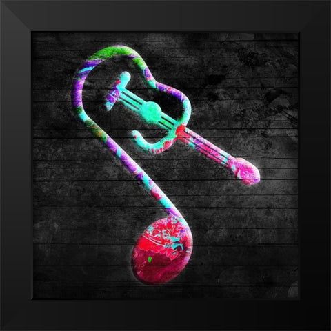 Guitar Notes Black Modern Wood Framed Art Print by Villa, Mlli