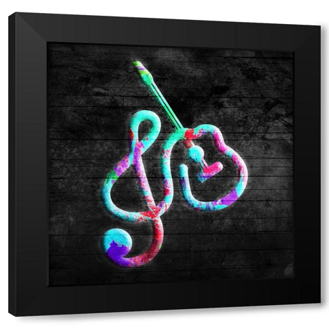 Guitar Notes Mate Black Modern Wood Framed Art Print by Villa, Mlli