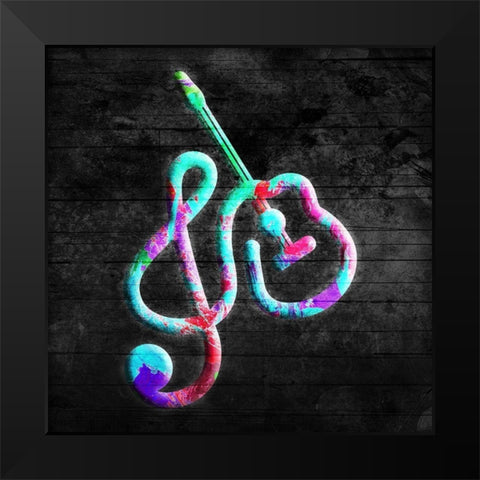 Guitar Notes Mate Black Modern Wood Framed Art Print by Villa, Mlli