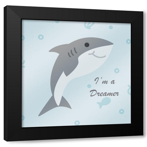 Happy Shark Dreamer Black Modern Wood Framed Art Print by Villa, Mlli