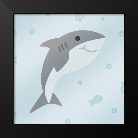 Happy Shark Black Modern Wood Framed Art Print by Villa, Mlli