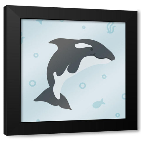 Happy Whale Black Modern Wood Framed Art Print by Villa, Mlli