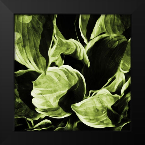 Green Hue Leaves 2 Black Modern Wood Framed Art Print by Villa, Mlli
