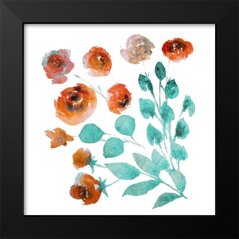 Orange Florals Black Modern Wood Framed Art Print by Villa, Mlli