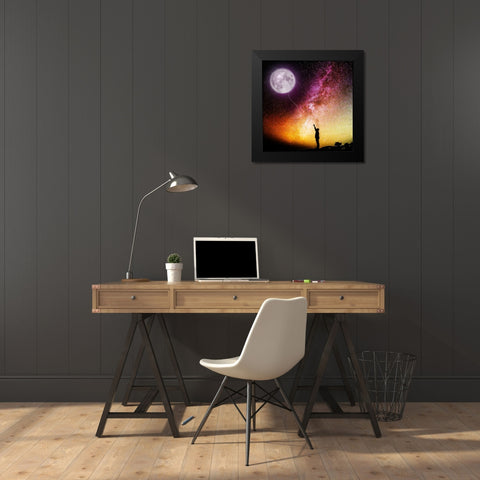 Moon Balloon Black Modern Wood Framed Art Print by Villa, Mlli