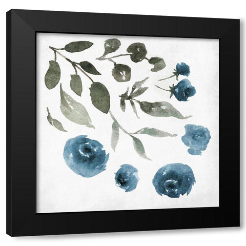 Blue Wash Floral Black Modern Wood Framed Art Print by Villa, Mlli