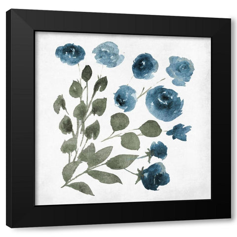 Blue Wash Floral 3 Black Modern Wood Framed Art Print by Villa, Mlli