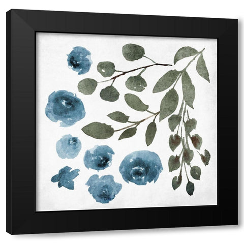 Blue Wash Floral 4 Black Modern Wood Framed Art Print with Double Matting by Villa, Mlli