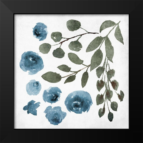 Blue Wash Floral 4 Black Modern Wood Framed Art Print by Villa, Mlli