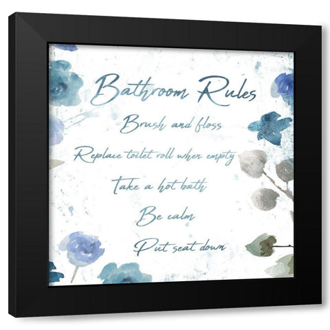 Floral Bathroom Rules Black Modern Wood Framed Art Print with Double Matting by Villa, Mlli