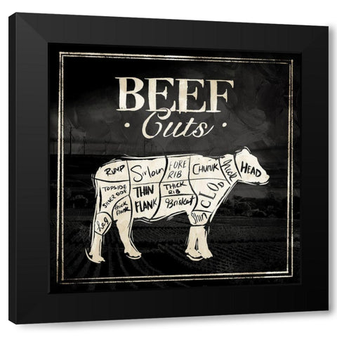Beef Cuts Black Modern Wood Framed Art Print by Villa, Mlli