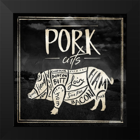 Pork Cuts Black Modern Wood Framed Art Print by Villa, Mlli