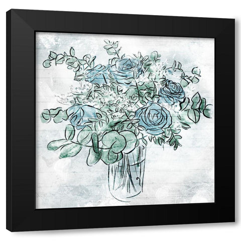 Blue Sketch Florals Black Modern Wood Framed Art Print by Villa, Mlli