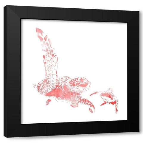 Turtles In The Sea Coral Black Modern Wood Framed Art Print with Double Matting by Villa, Mlli