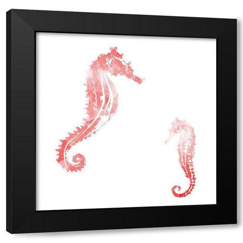 Horses In The Sea Coral Black Modern Wood Framed Art Print by Villa, Mlli