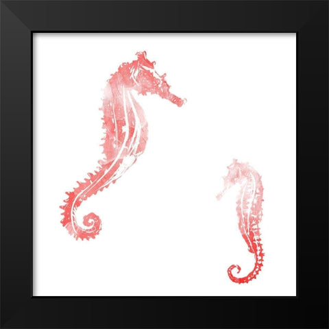 Horses In The Sea Coral Black Modern Wood Framed Art Print by Villa, Mlli