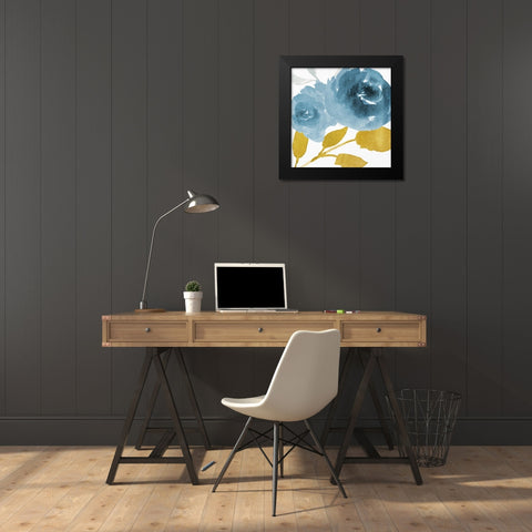 Floral blues Mate Black Modern Wood Framed Art Print by Villa, Mlli