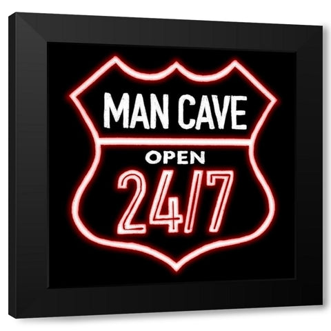 Open Man Cave Neon Black Modern Wood Framed Art Print with Double Matting by Villa, Mlli