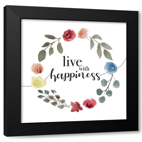 Live With Happiness Black Modern Wood Framed Art Print with Double Matting by Villa, Milli