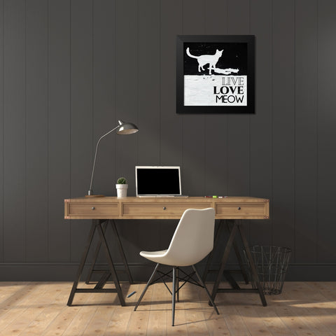 Live Love Meow Black Modern Wood Framed Art Print by Villa, Milli
