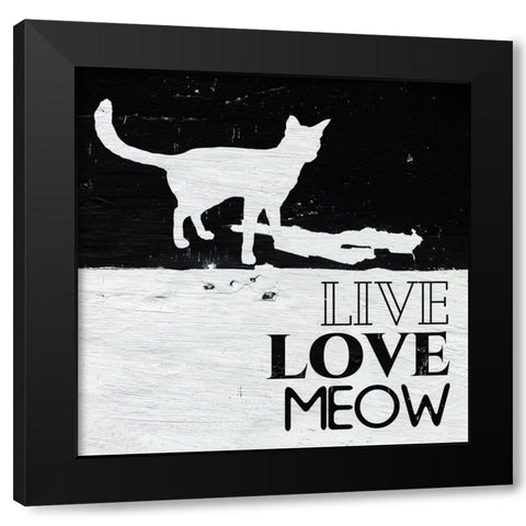 Live Love Meow Black Modern Wood Framed Art Print by Villa, Milli