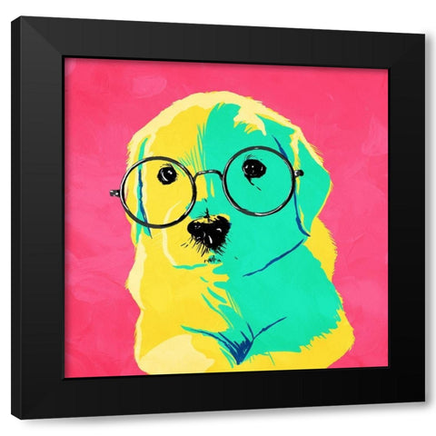 Puppy Eyes Black Modern Wood Framed Art Print by Villa, Milli